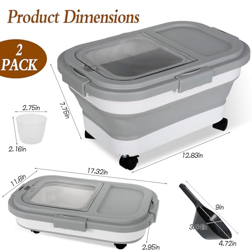 2 Pack Airtight Dog Food Storage Container, 15Lbs Collapsible Pet Dog Food Storage Bin with Scoops for Rice Grain Pet Dog Cat Bird Dog Treat Storage Food Fresh