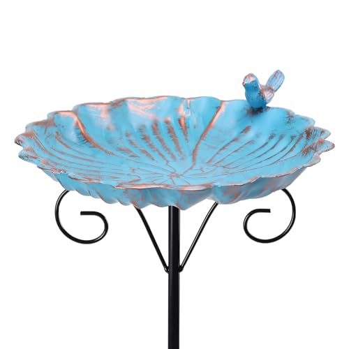 Metal Bird Bath for Outdoors, Birdbath with Metal Stake Garden Decor | 34 inch Height Outdoor Metal Bird baths, Bird Feeder with Metal Stake for Outside Garden Yard Lawn Decor