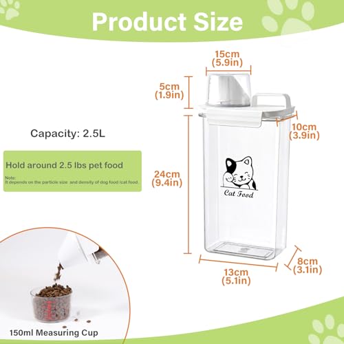 Cat Food Storage Container Small |3lb/2.5 L Clear Plastic Cat Food Treats Container Airtight with Measuring Cup|Portable Pet Food Containers Ideal for Travel| Easy Pour|BPA Free - color: Cat Food