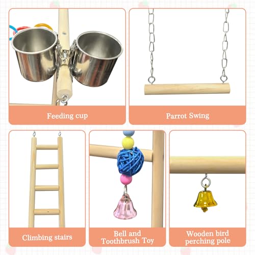 Hamiledyi Small Bird Playground Natural Wood for Top of Cage Bird Perch Stand for Parrots Play Gym Toys for Small Birds Parrot Cockatiel Love Birds Budgie(Style A)