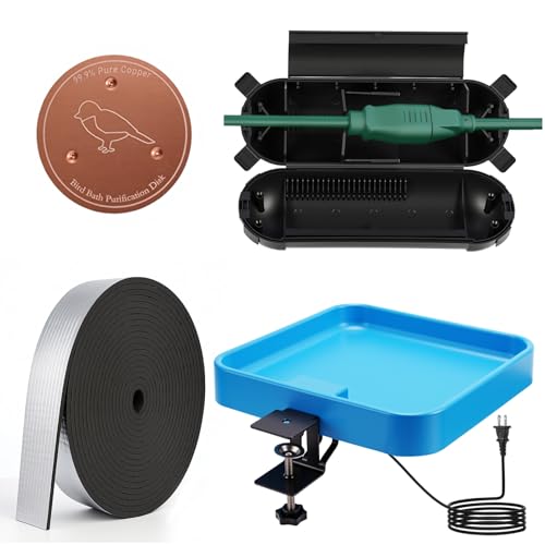 4 Pcs Heated Bird Bath Feeder for Deck Railing, Classic | Detachable Copper Disk, Insulation Tape, Cord Cover Included, Dual Birdbath Feeder for Garden Yard Patio, Prevents Freezing - style: Classic