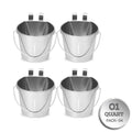 1 Quart Stainless Steel Flat Sided Bucket with Dual Hooks | 4 Pcs Durable Food & Water Bowl for Dog Cat Bird & Small Animals | Fits kennel Cage Crates Farm Hanging Pet Pail | Multipurpose - size: 1 Quart (Pack of 4)