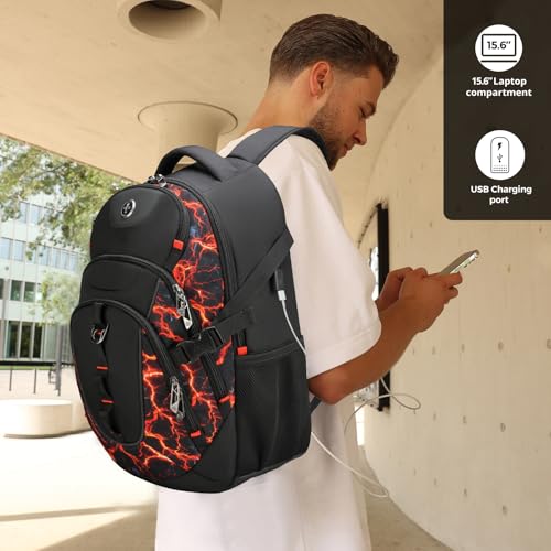 Swissdigital Laptop Backpack with USB Charging Port, Travel Backpack Fits 15.6 inches Computer, 31L Backpack for Men, Flame Red | SD803-97 - color: Flame Red