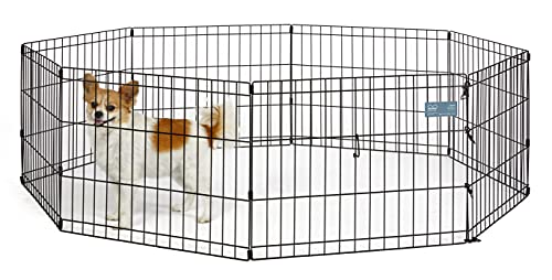 MidWest 18-Inch Exercise Pen, No Door, 16 Sq Ft Play Area | for Indoor and Outdoor Use, No Door Design for Maximum Security, Easy to Set Up, Foldable Playpen - color: Black No Door, size: 18"H