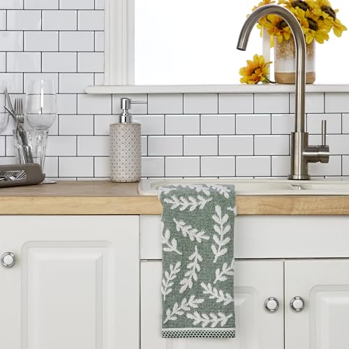 SKL Home Leaf Sprig 100% Cotton Jacquard 2pc Hand Towel Set, Reversible & Decorative for Bath/Kitchen/Bar & Gift, Spruce - color: Leaf Spring, Spruce