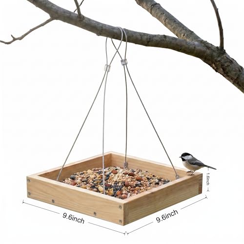 Lightweight Wooden Platform Bird Feeder with Drainage Tray | Wooden feeder keeps seeds fresh, lightweight 0.55LB tray design, attracts cardinals, woodpeckers and wild birds.