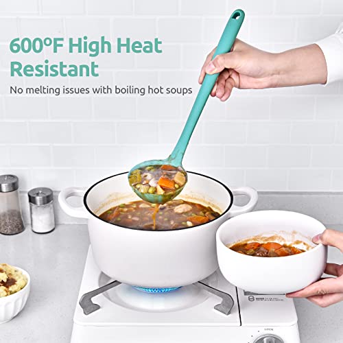 U-Taste 600ºF Heat Resistant Solid and Slotted Turner for Egg, Pancake and 13 inch Large Non-Stick Silicone Soup Ladle (Set of 3, Aqua Sky)