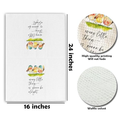 Spring Watercolor Birds Kitchen Towels - Every Little Thing is Gonna Be Alright - 16 x 24 Inches Kitchen Hand Dish Towels - Decorative Fast Drying Home Dishcloth-Gifts for Friends Family - A01 - color: Watercolor Birds-1