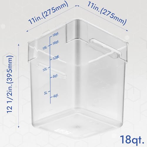 8-Pack 18 Qt NSF Clear Polycarbonate Food Storage Containers with Blue Lids - Square, Commercial-Grade, Freezer & Dishwasher Safe, Stackable - color: 18.0 Qt 8-Pack(Blue Lids)