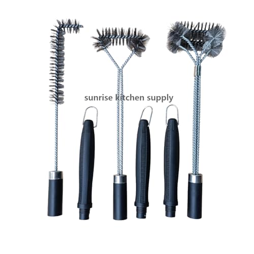 SUNRISE Fryer Brush with Long Handle (Stainless Steel with Plastic Handle, L, Single, and Double Brush) - color: Stainless Steel With Plastic Handle, size: L, Single, and Double Brush