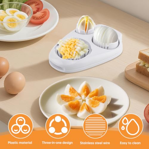 3 in 1 Boiled Egg Slicer, 3 Slice Modes Chopper Cutter with Brush, Manual Egg Slicer Steel Wire Dicer for Hard Boiled Eggs, Kitchen Gadget for Soft Fruit Butter, Labor Saving - color: White