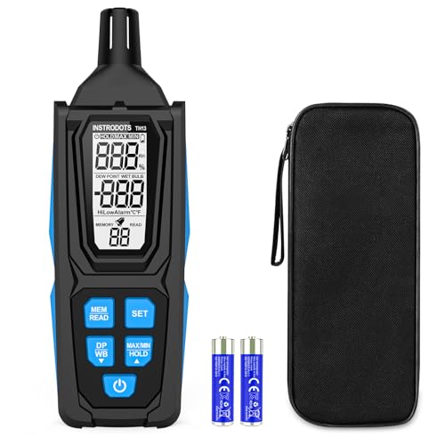 Temperature Humidity Meter, High Precision Digital Psychrometer Hygrometer with Dew Point, Wet Bulb Thermometer for Indoor Outdoor, 99 Data Storage, Temp Alarm, Backlight, MAX/MIN, Auto Shutdown - color: Blue, size: TH13