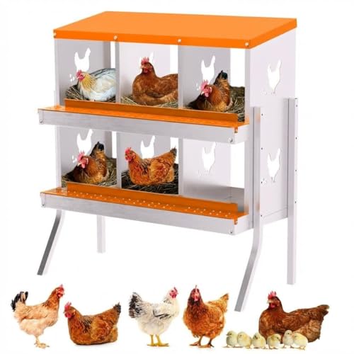 Chicken Nesting Box, 6 Compartment Galvanized Steel Chicken Laying Boxes with Removable Trays - Rust Resistant Metal Nesting Boxes for Backyard, Farms, and Chicken Coop