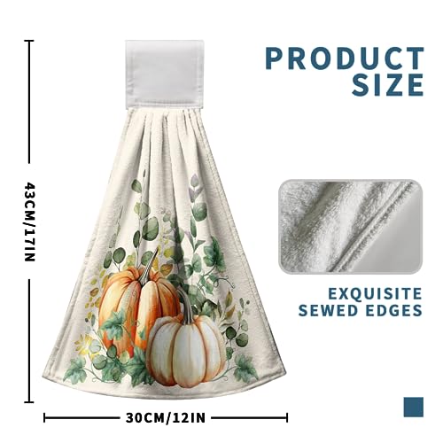 Fall Autumn Hanging Kitchen Towels Thanksgiving Pumpkin Hand Towel with Hanging Loop Vintage Checkered Plaid Dish Towels Soft Absorbent Fingertip Bath Tie Towel for Bathroom Decorative Set of 2 - color: Fall Pumpkin