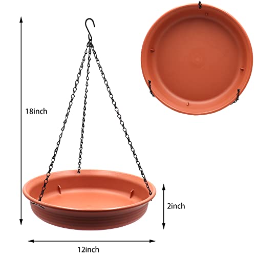 12 Inch Hanging Bird Bath and Feeder With Hook and Chain for Outdoor Garden Yard Patio