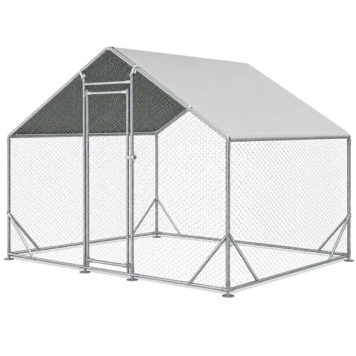 Large Metal Chicken Coop Run with Removable PE Cover, Walk-in Galvanized Steel Poultry Enclosure with PVC-Coated Wire Mesh and Lockable Door for Chickens, Ducks and Rabbits (10'Lx6.6'Wx6.56'H) - size: 10'Lx6.6'Wx6.56'H