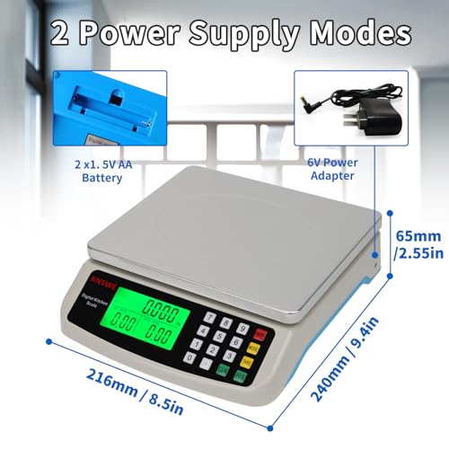 Food Scale 40KG/88LB Large Digital Kitchen Scales Weight Grams and Ounces Stainless Steel with Commercial Price Computing for Baking Cooking Meat Deli PCS Tare Function Adapter Included - style: BLUE BASE 40KG
