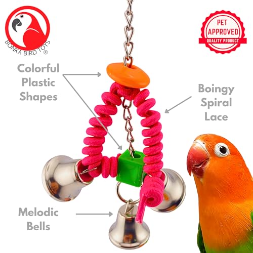 1957 Boingy Bell 6" x 3" Plastic Bead and Bell Toy for Parakeets Cockatiels Parrotlets Caiques Lovebirds Small Birds Cage Activity