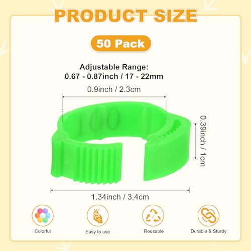M METERXITY 50-Pack Adjustable Chickens Leg Bands, 17-22 mm Plastic Poultry Identification Chicken Leg Rings for Turkey/Duck/Goose/Chicks, Colorful Numbered Foot Clip on Tags [Green] - color: Green