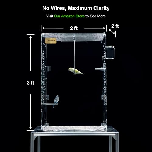 GuineaLoft™ Crystal Clear Custom Acrylic Bird Cage (Model-ET2) | Custom Sizes from Small to Extra Large w/ Optional Divider, Name Plate, UV Background, & Accessories - color: Model-ET2