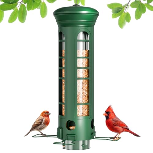 Squirrel Proof Bird Feeder for Outdoors Hanging, Removable Base, Easy to Clean, Weatherproof & Rustproof, Metal Tube Bird Feeder for Cardinals Finches Blue Jays, Gift for Mom, Dad - color: Green