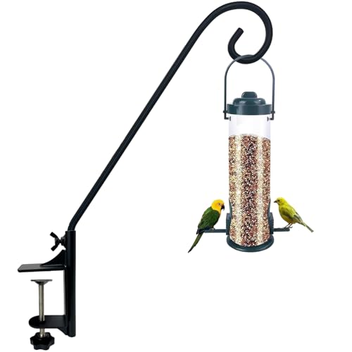 Heavy Duty Deck Hook,360 ° Rotating Design,Pole 15”Long Metal Deck Railing Hooks for Hanging Bird Feeders,Planters,Suet Baskets,Lanterns,Wind Chimes,Clamp Mounted,Only Deck Hook