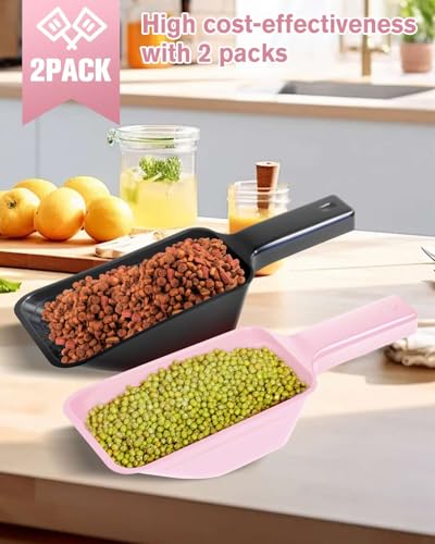 2 Cup Dog Food Scoop(2 Pack), Plastic Pet Food Scoop with Measuring Lines for Accurate Pet Food Portions,Dishwasher Safe (Black and Pink) - color: Black and Pink