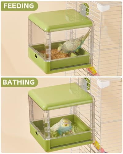 septillar Bird Feeder and Bath for Cage, Hanging Bird Bathtub Bath Shower Box Bowl, Bird Cage Accessories Suitable for Small Medium Birds, Parrots, Lovebirds, Finches, Parakeets, Mannikin (Green) - color: Green