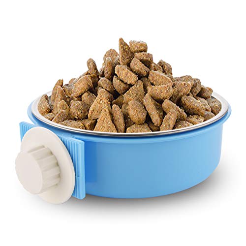 Crate Dog Bowl Removable Stainless Steel Water Food Feeder Bowls Cage Coop Cup for Cat Puppy Bird Pets (Large, Blue) - color: Blue, size: Large