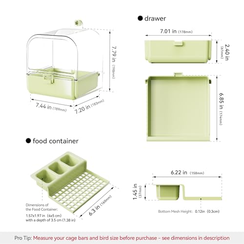 Hanging Bird Bath for Cage with Bowls & Mesh Bottom - 3-in-1 Multifunction Bird Bath/Bowl/House, Bird Shower for Lovebirds, Finches, Parakeets, Budgies, and Other Small to Medium Birds - Green - color: Green