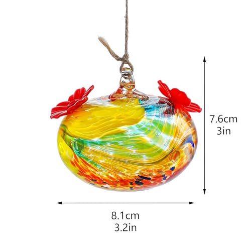 Exquisite Hand Blown Glass Hummingbird Feeders with 2 Feeding Ports for Outdoor, Leak Proof Design, Small Glass Hummingbird Feeders for Window Displays, Garden Beautification and Patio Decor - color: yellow