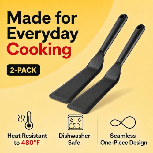 Pack of 2, Egg Spatula - Non-Stick, High Heat Resistant Kitchen Tools for Panckes, Eggs, Baking, Cooking, and Mixing - Black Egg Spatula - color: Black Set