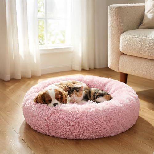 PetAmi Calming Donut Dog Bed, Washable Faux Fur, 30 Inch Medium, Pink | Warm Shaggy Faux Fur and A Deep Nest Help Anxious Pets Curl Up and Sleep Soundly. Perfect for Puppies, Cats, and Rescues. - color: Pink, size: Medium - 30"