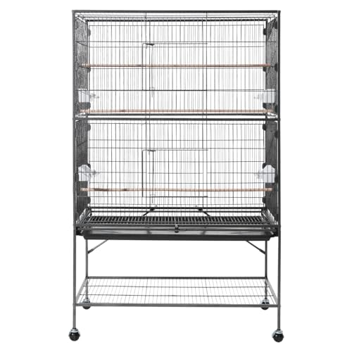 VEVOR Bird Cage, 36.6 x 22.8 x 59.5 inch, Flat Top, Wrought Iron Bird Flight Cage with Perches, Slide-Out Tray and Plastic Feeders, for Blue Tit, Cockatiel, Canary, Monk Parakeet, African Grey Parrot - size: 36.6"L x 22.8"W x 59.5"H