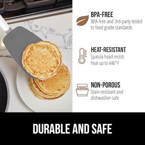 GORILLA GRIP BPA-Free Silicone Spatula for Non Stick Frying Pan, Heat Resistant Flexible Head, Patented Soft Comfortable Handle, Non-Scratch Kitchen Turner, Flip Burgers, Pancakes, 11.6 in, Gray - color: Gray