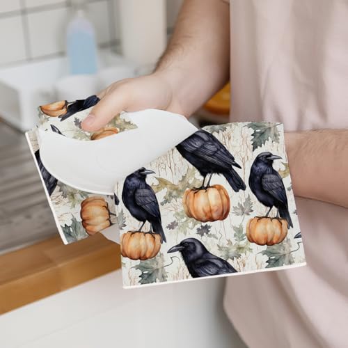 2 Pcs Gothic Raven Kitchen Towels, Vintage Pumpkin Decorative Absorbent Microfiber Dish Cloth Tea Towel, Waffle Soft Hand Towels for Farmhouse Home Bathroom, Halloween Decor - color: Multi 0434