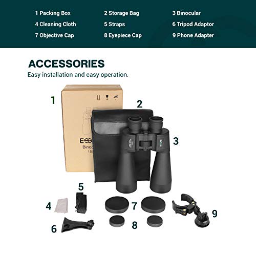 ESSLNB Giant Binoculars Astronomy 15X70 with Phone Adapter Tripod Adapter and Carrying Bag FMC Waterproof Binoculars for Adults Kids - size: Small