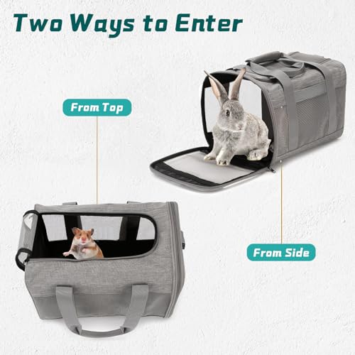 PINVNBY Small Pet Carrier, Guinea Pig Carrier, Bunny Carrier for Travel Camping Outdoor, Breathable Pet Portable Hand Bag for Hamster Rabbit Guinea Pig（Gray） - color: Gray