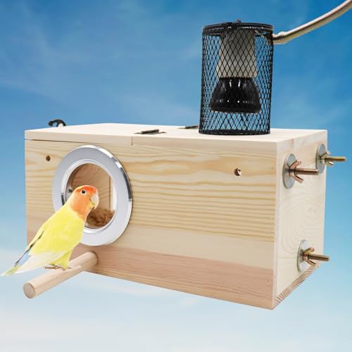 Bird House Incubator, Bird Nesting Box with Heat Lamp, 75W Ceramic Heat Emitter Heater Lamp, Birdcage Accessories, Suitable for Parrot Parakeet Cockatiel Lovebirds Budgie