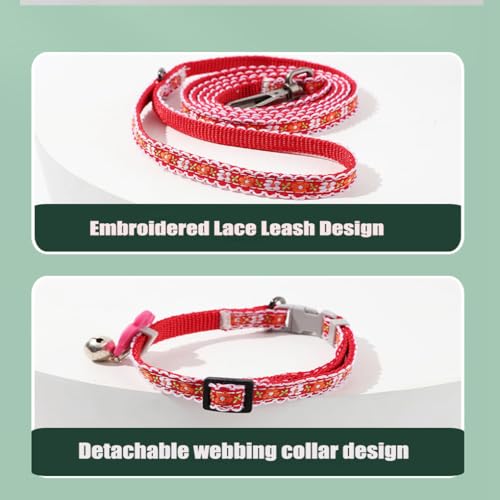 Black Dog Collar with Bell Leash Set, Nylon Basic Small Dog Collar Boy Floral Print for XXS XS S Dog Kitten Pet Animal Tiny - color: Black