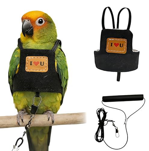 Bird Flight Harness Vest, Parrot Flight Suit with Leash Adjustable Bird Flying Clothes Outdoor Training Traction Rope for Parakeets Cockatiels Conures Budgies Cockatiel-Black,L - color: Black