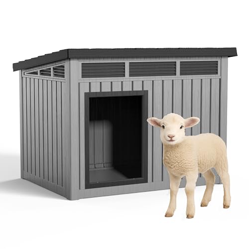 DRATO Outdoor Dog and Goat House, Grey | Resin, All-Weather, Durable Dog Kennel Outside, For Backyard, Farm, Pasture - color: Grey, size: 42.87*32.95*31.61