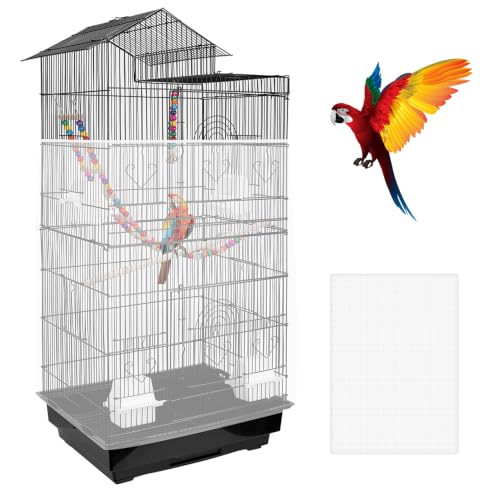 Bird Cage Seed Catcher – Stretchy Mesh Skirt for Parrot Cages, White | Fits most bird cages, stops seed scatter. Breathable, lightweight, reusable. Easy install, washable. Keeps floor clean.