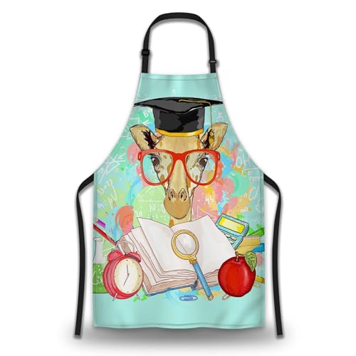 Kitchen Apron for Women Animals Students Giraffe Cooking Aprons for Men for Cooking Restaurant BBQ Painting Crafting Gardening 27” (W) x 31” (H), Waterproof Apron - color: Animals Students Giraffe
