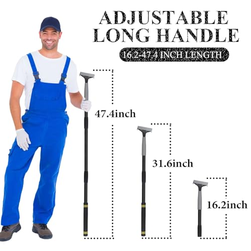 Floor Scraper Long Handle, Heavy duty floor scraper tool 16-47" made of stainless steel stronger with 5PCS extra 4Inch razor blade scraper tool is oil stains rust removal wallpaper cleaning tools. - size: 47 inch