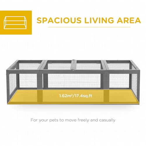 PawHut Large Wooden Rabbit Hutch Bunny Hutch Small Animal Habitat Enclosure Outdoor Run and Lockable Doors, Gray | Small Animal Habitat Enclosure Outdoor Run, Lockable Doors, for Chickens, Ducks - color: Grey