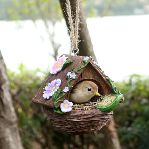 Garden Hanging Bird Feeder Decorative Birdhouse Waterproof Resin Wild Bird Feeder Outdoor Garden Ornament Bird Watching Feeding Gift Bird Feeder Bird Nest Patio Lawn Art Garden Decoration - color: Design-2