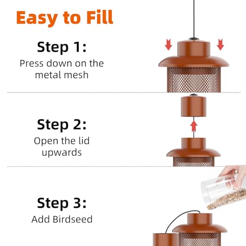 Metal Squirrel Proof Bird Feeder,Bird Feeders for Outdoors,Weight Activated Squirrel Proof Wild Bird Feeders with Finch Cardinal Chickadee,Large Capacity,Weatherproof and Durable,Reddish Brown - size: 2.0 lb