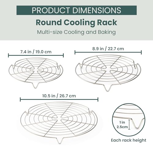 3 Set Round Cooling Racks for Baking (7.5, 9 & 10.5 Inch) | Oven & Dishwasher-Safe, 100% Stainless Steel, Steaming and Baking Rack , Fits Air Fryer, Pressure Cooker & Cake Pan - size: Round Rack 3-Pack