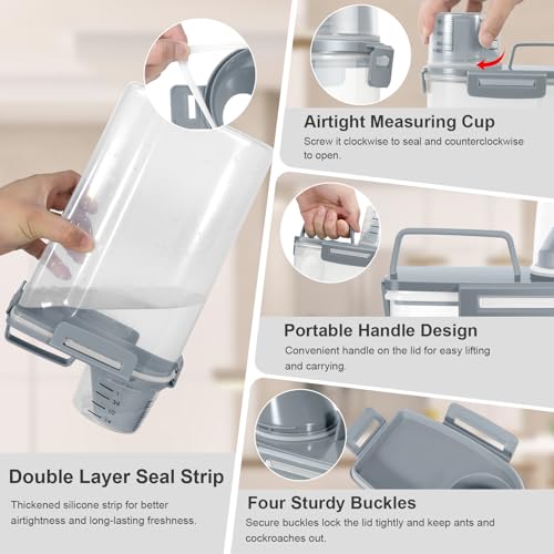 Dog Cat Food Storage Container with Cup (Dark Gray, 2.5L) | Pet Food Pourable Container Airtight with Large Spout, BPA-Free Plastic Food Dispenser for Pet Food, Bird Seed, Rice, Flour - color: Dark Gray, size: 2.5L